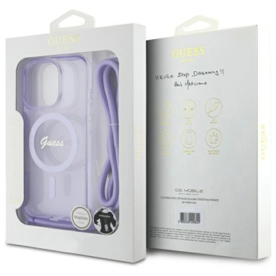 Dėklas Guess Crossbody Cord Script MagSafe  iPhone 16 Pro Max - Violetinis 6