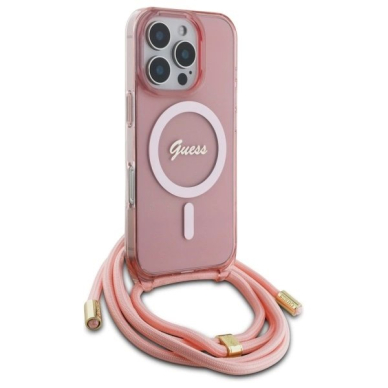 Dėklas Guess Crossbody Cord Script MagSafe  iPhone 16 Pro - Rožinis 2