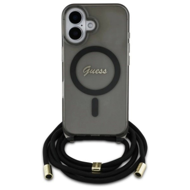 Dėklas Guess Crossbody Cord Script MagSafe iPhone 16  - Juodas 1