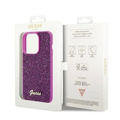 Originalus Guess dėklas Disco Metal ScriptiPhone 14 Pro - fuchsia 7