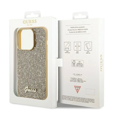 Originalus Guess dėklas Disco Metal ScriptiPhone 14 Pro Max - Auksinis 7