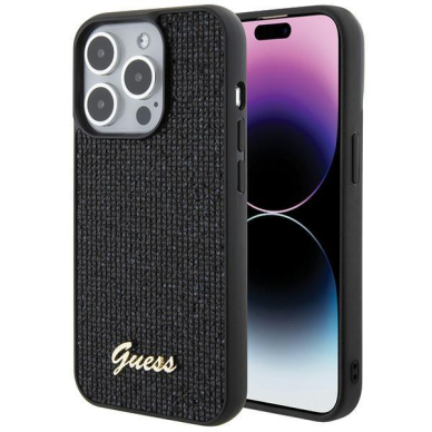 Dėklas Guess Disco Metal Script   iPhone 15 Pro - Juodas