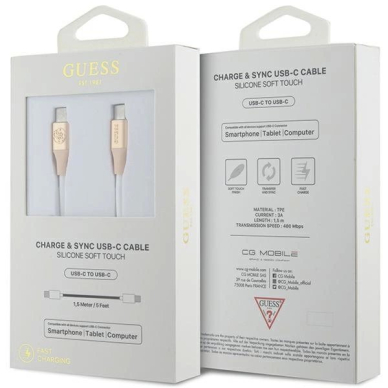 Guess Ebossed Logo USB-C / USB-C Kabelis 1.5m Fast Charging - Gold 1