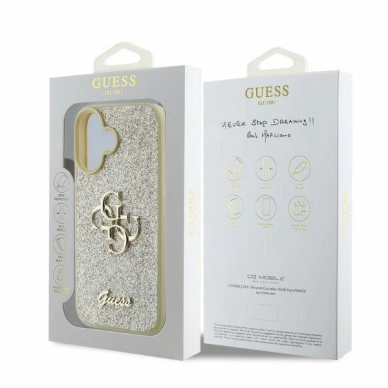 Guess Fixed Glitter Big 4G iPhone 16 Dėklas - auksinis 3