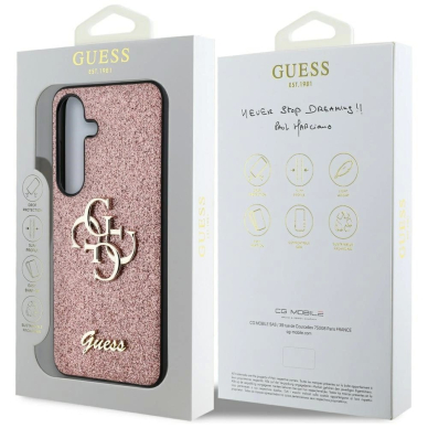 Guess Fixed Glitter Big 4G Metal Logo Dėklas Samsung Galaxy S25 Rožinis 7