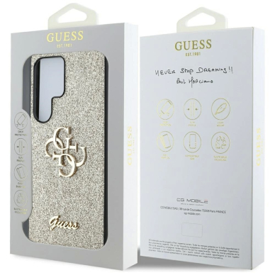 Guess Fixed Glitter Big 4G Metal Logo Dėklas Samsung Galaxy S25 Ultra gold 7