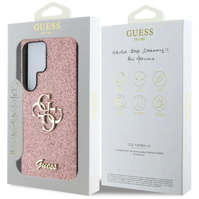 Guess Fixed Glitter Big 4G Metal Logo Dėklas Samsung Galaxy S25 Ultra Rožinis 7