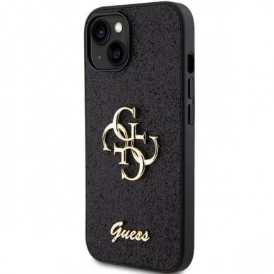 Originalus dėklas Guess Glitter Script Big 4G case skirta iPhone 15 - Juodas 1