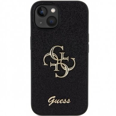 Originalus dėklas Guess Glitter Script Big 4G case skirta iPhone 15 - Juodas 2