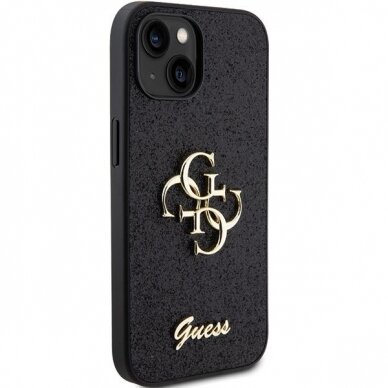 Originalus dėklas Guess Glitter Script Big 4G case skirta iPhone 15 - Juodas 3