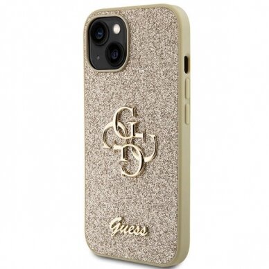Dėklas Guess Glitter Script Big 4G   iPhone 15 - Auksinis 1