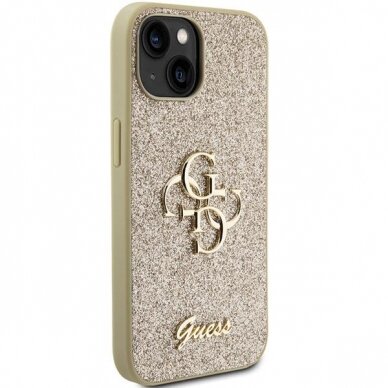 Dėklas Guess Glitter Script Big 4G   iPhone 15 - Auksinis 3