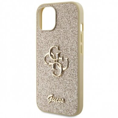 Dėklas Guess Glitter Script Big 4G   iPhone 15 - Auksinis 5