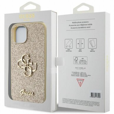 Dėklas Guess Glitter Script Big 4G   iPhone 15 - Auksinis 7