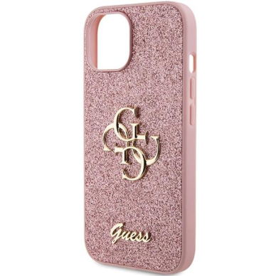 Dėklas Guess Glitter Script Big 4G   iPhone 15 - Rožinis 5