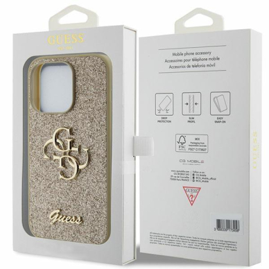 Dėklas Guess Glitter Script Big 4G   iPhone 15 Pro - Auksinis 7