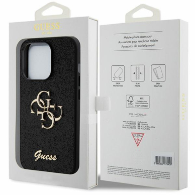 Originalus dėklas Guess Glitter Script Big 4G case skirta iPhone 15 Pro Max - Juodas 7