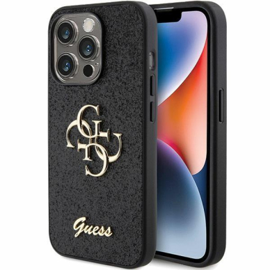 Originalus dėklas Guess Glitter Script Big 4G case skirta iPhone 15 Pro Max - Juodas