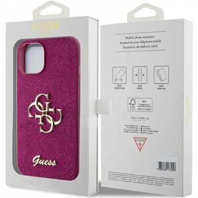 Dėklas Guess Glitter Script Big 4G   iPhone 15 - Violetinis 7