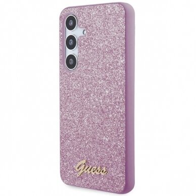 Guess Glitter Script Dėklas Samsung Galaxy S24+ - violetinis 1