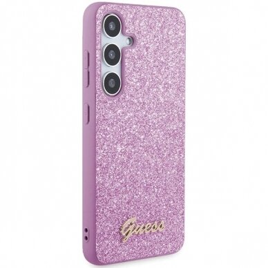 Guess Glitter Script Dėklas Samsung Galaxy S24+ - violetinis 3