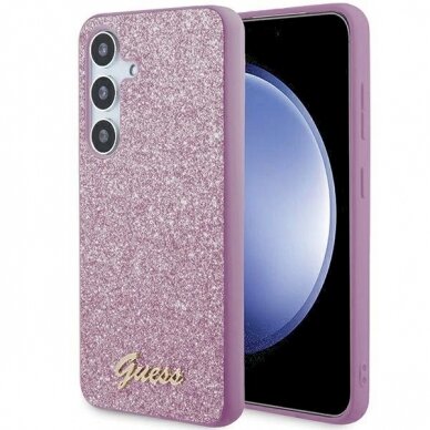 Guess Glitter Script Dėklas Samsung Galaxy S24+ - violetinis