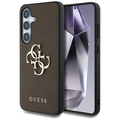 Guess Grained Big 4G Logo Small Classic Logo Dėklas Samsung Galaxy S25 Rudas