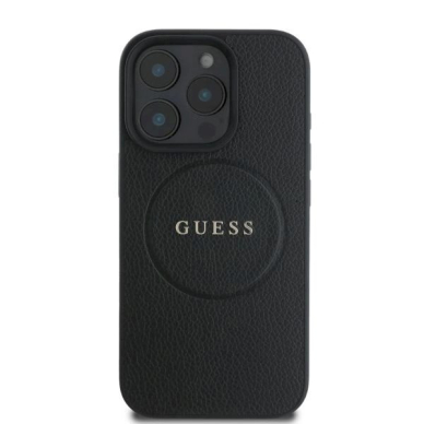 Guess Grained Gold Ring MagSafe Dėklas iPhone 16 Pro - juodas 2