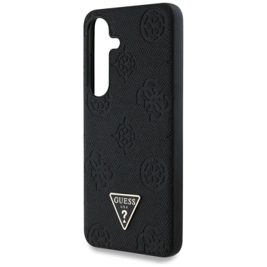 Guess Grained Hot Stamp Peony Pattern Triangle Logo MagSafe Dėklas Samsung Galaxy S25 Juodas 5