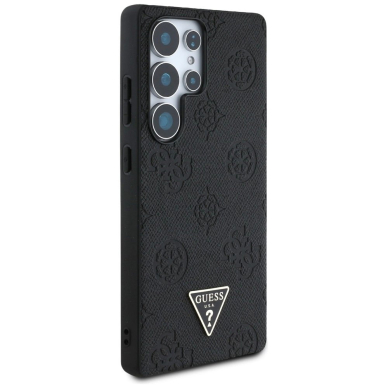 Guess Grained Hot Stamp Peony Pattern Triangle Logo MagSafe Dėklas Samsung Galaxy S25 Ultra Juodas 3