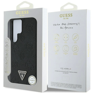 Guess Grained Hot Stamp Peony Pattern Triangle Logo MagSafe Dėklas Samsung Galaxy S25 Ultra Juodas 7