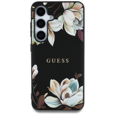 Guess Grained Printed Flower Pattern MagSafe Dėklas Samsung Galaxy S25 Juodas 2