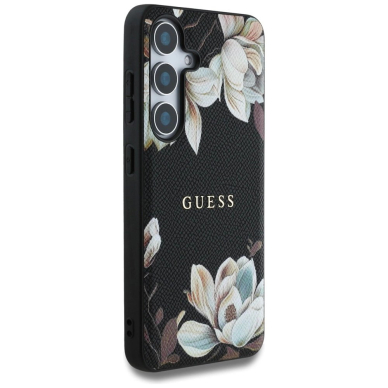 Guess Grained Printed Flower Pattern MagSafe Dėklas Samsung Galaxy S25 Juodas 3