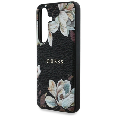 Guess Grained Printed Flower Pattern MagSafe Dėklas Samsung Galaxy S25 Juodas 5