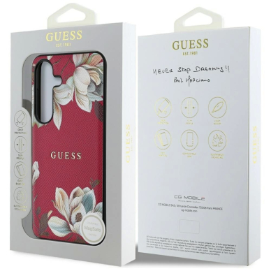 Guess Grained Printed Flower Pattern MagSafe Dėklas Samsung Galaxy S25 fuchsia 7