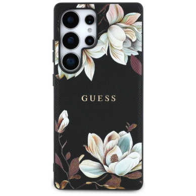 Guess Grained Printed Flower Pattern MagSafe Dėklas Samsung Galaxy S25 Ultra Juodas 2