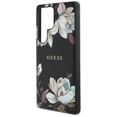 Guess Grained Printed Flower Pattern MagSafe Dėklas Samsung Galaxy S25 Ultra Juodas 5