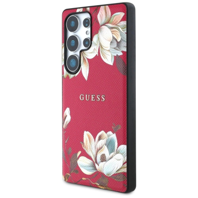 Guess Grained Printed Flower Pattern MagSafe Dėklas Samsung Galaxy S25 Ultra Fuchsia 1