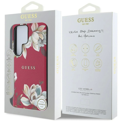 Guess Grained Printed Flower Pattern MagSafe Dėklas Samsung Galaxy S25 Ultra Fuchsia 7