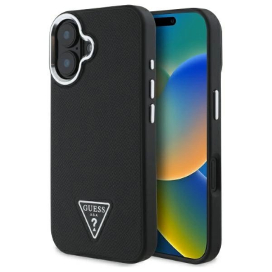 Dėklas Guess Grained Triangle MagSafe  iPhone 16 - Juodas