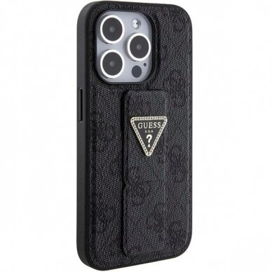 Originalus Guess dėklas Grip Stand 4G Triangle StrassiPhone 15 Pro - Juodas 4