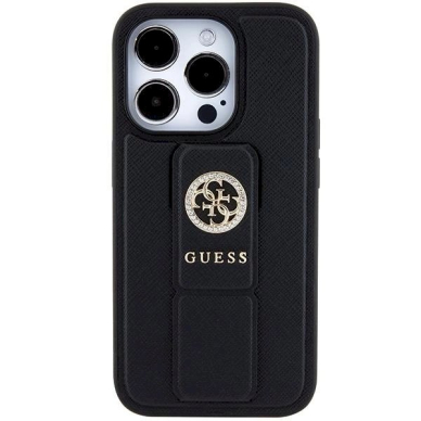 Originalus Guess dėklas Grip Stand 4G Triangle StrassiPhone 15 Pro - Juodas 2