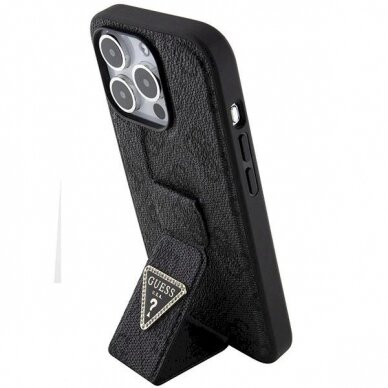 Originalus Guess dėklas Grip Stand 4G Triangle StrassiPhone 15 Pro - Juodas 1