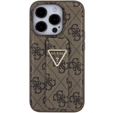 Originalus Guess dėklas Grip Stand 4G Triangle StrassiPhone 15 Pro - Rudas 3