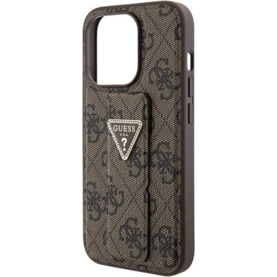 Originalus Guess dėklas Grip Stand 4G Triangle StrassiPhone 15 Pro - Rudas 6