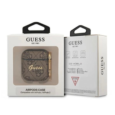 Originalus Guess dėklas GUA24GSMW AirPods cover Rudas / Rudas 4G Script Metal Collection 2