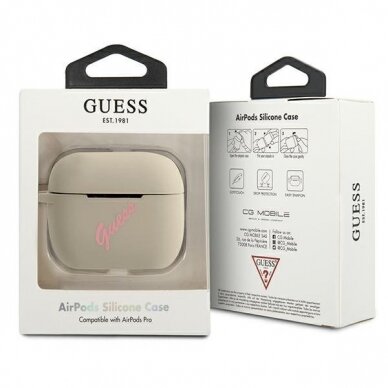 Dėklas Guess GUACAPLSVSGP Silicone Vintage AirPods Pro Ausinių Dėklas pilkas-rožinis 2