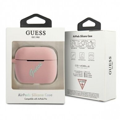 Dėklas Guess GUACAPLSVSPG Silicone Vintage AirPods Pro Ausinių Dėklas rožinis-žalias 2