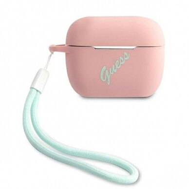 Dėklas Guess GUACAPLSVSPG Silicone Vintage AirPods Pro Ausinių Dėklas rožinis-žalias