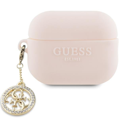 Dėklas ausinėms Guess 3D Rubber 4G Diamond Charm GUAP23DSLGHDP AirPods Pro 2 - Rožinis